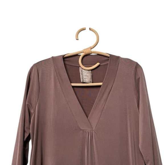 Dolan X Anthropologie Tegan Tunic Split Neck Drop Waist Cupro Mini Dress Size XS - Picture 2 of 14